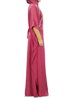 MyBatua Rubaa Hand Embroidered Rose Pink Kaftan 2