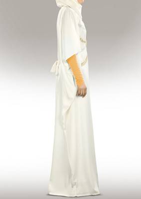 Off-White Crepe Embroidered Kaftan with Hijab  2