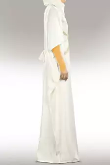 Off-White Crepe Embroidered Kaftan with Hijab 