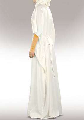 Off-White Crepe Embroidered Kaftan with Hijab  3