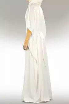 Off-White Crepe Embroidered Kaftan with Hijab 