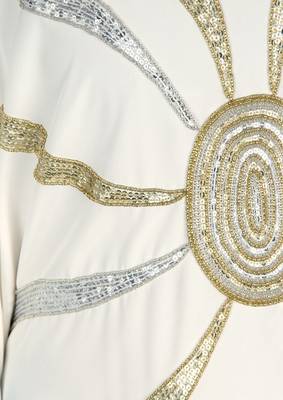 Off-White Crepe Embroidered Kaftan with Hijab  4