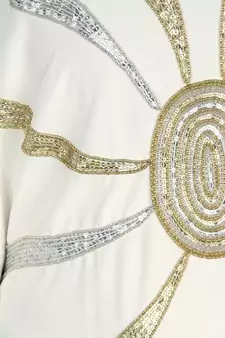 Off-White Crepe Embroidered Kaftan with Hijab 