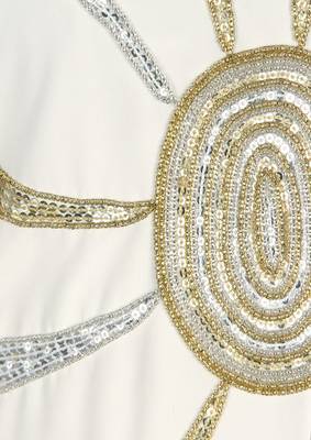Off-White Crepe Embroidered Kaftan with Hijab  5