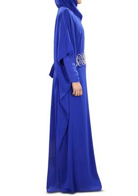 MyBatua Nazeeha Hand Embroidered Royal Blue Kaftan 2