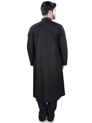 Black Embroidered Cotton Islamic-Kurta-Pajama 4