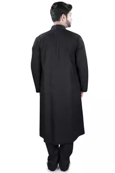 Black Embroidered Cotton Islamic-Kurta-Pajama