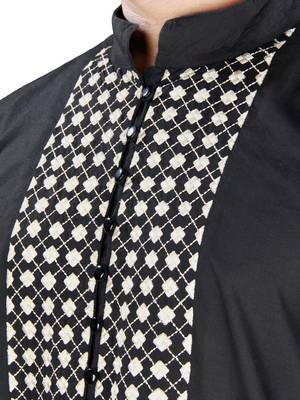 Black Embroidered Cotton Islamic-Kurta-Pajama 5