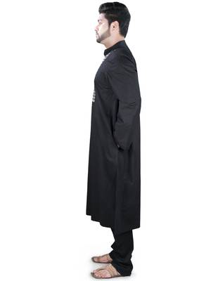 Black Embroidered Cotton Islamic-Kurta-Pajama 6