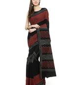 Black & Red Bagru Hand Block Printed Pure Cotton Saree