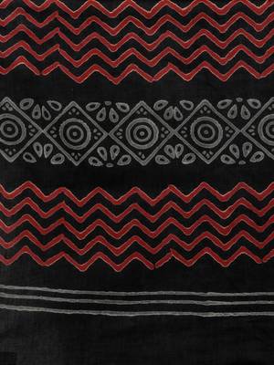 Black & Red Bagru Hand Block Printed Pure Cotton Saree 4
