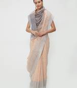 Peach Woven Linen Saree With Blouse