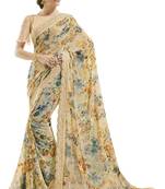 Peach printed georgette saree with blouse