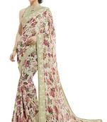 Peach printed georgette saree with blouse