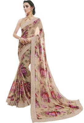 Purple printed georgette saree with blouse 1