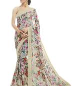 Off white printed georgette saree with blouse