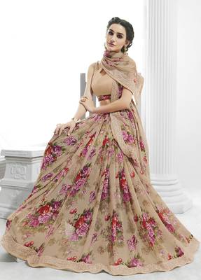 Purple printed georgette saree with blouse 3
