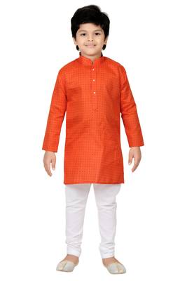 Orange printed cotton poly boys kurta pyjama 1