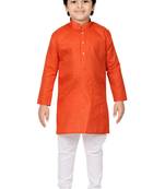 Orange printed cotton poly boys kurta pyjama