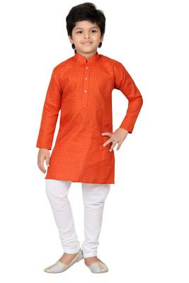 Orange printed cotton poly boys kurta pyjama 2