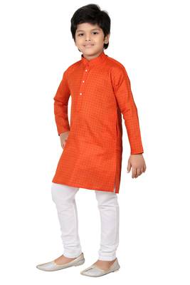 Orange printed cotton poly boys kurta pyjama 3