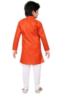 Orange printed cotton poly boys kurta pyjama 4