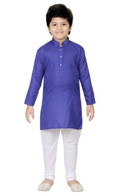 Blue printed cotton poly boys kurta pyjama 1