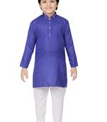 Blue printed cotton poly boys kurta pyjama