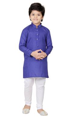 Blue printed cotton poly boys kurta pyjama 2