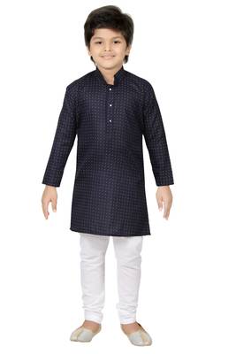 Blue printed cotton poly boys kurta pyjama 1