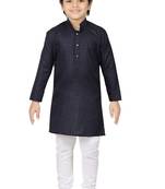 Blue printed cotton poly boys kurta pyjama