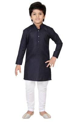 Blue printed cotton poly boys kurta pyjama 2
