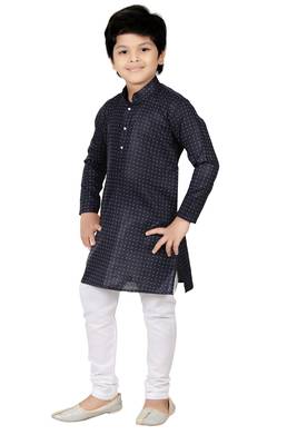 Blue printed cotton poly boys kurta pyjama 3