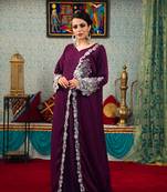 Exquisite Violet Color Traditional Embroidered Muslim Wedding Dress Kaftan