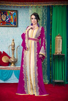 Violet And Biskit Color Morrocon Style Muslim Wedding Dress Kaftan 1