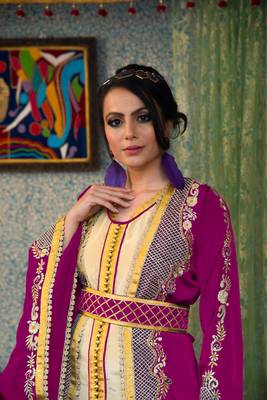 Violet And Biskit Color Morrocon Style Muslim Wedding Dress Kaftan 3