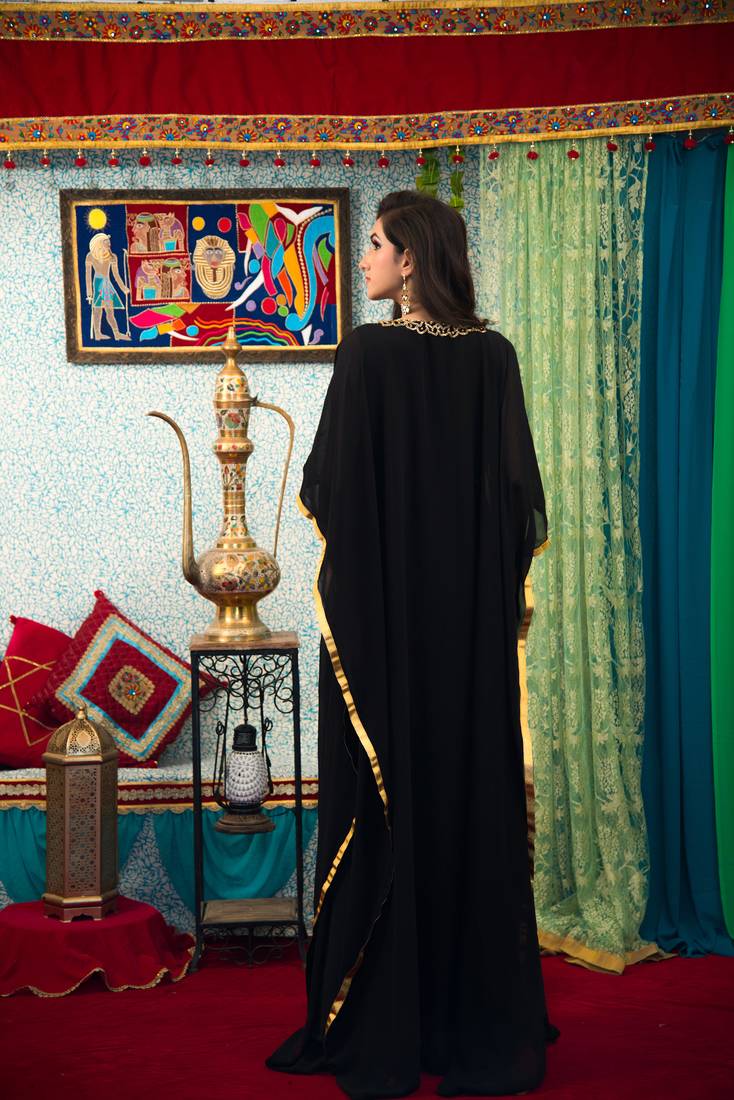 Black Color Georgette Hand Beaded Muslim Wedding Dress Kaftan