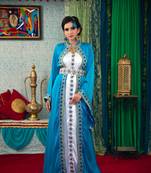Dark Sea Green And White Color Morrcon Muslim Wedding Dress Kaftan