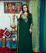 Dark Green Color Georgette Hand Beaded Muslim Wedding Dress Kaftan