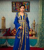 Blue Color Hand Beaded Morrocon Style Muslim Wedding Dress Kaftan