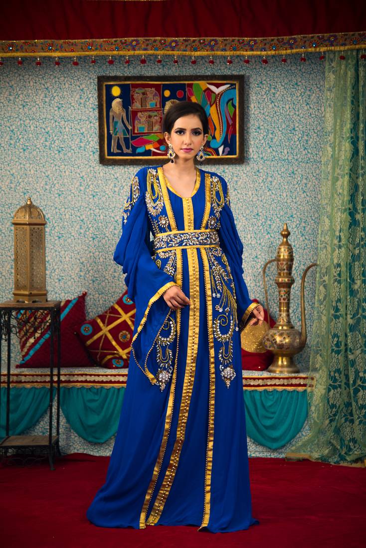 blue muslim wedding dress Blue Net Farshi garara muslim Bride Long Indo Dress main image 0
