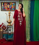 Maroon Color Georgette Hand Beaded Muslim Wedding Dress Kaftan