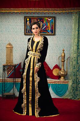 Black Color Morrocon Style Thread Work Kaftan 1