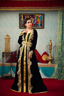 Black Color Morrocon Style Thread Work Kaftan 2