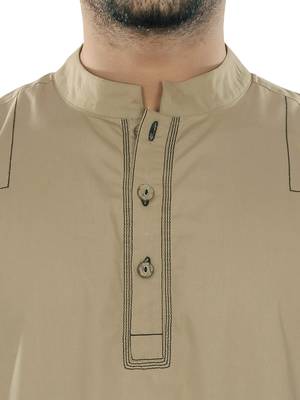 Beige Plain Cotton Galabiyyas 2