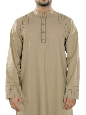 Beige Plain Cotton Galabiyyas 3