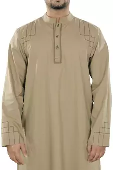 Beige Plain Cotton Galabiyyas