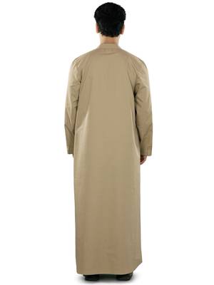 Beige Plain Cotton Galabiyyas 4