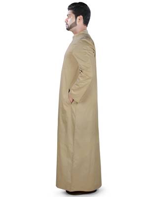 Beige Plain Cotton Galabiyyas 3
