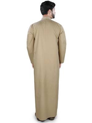 Beige Plain Cotton Galabiyyas 4